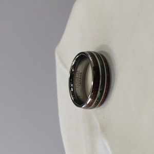 Tungsten Carbide Hawaiian Koa Wood and Abalone Shell Wedding Band Ring Size 9.5